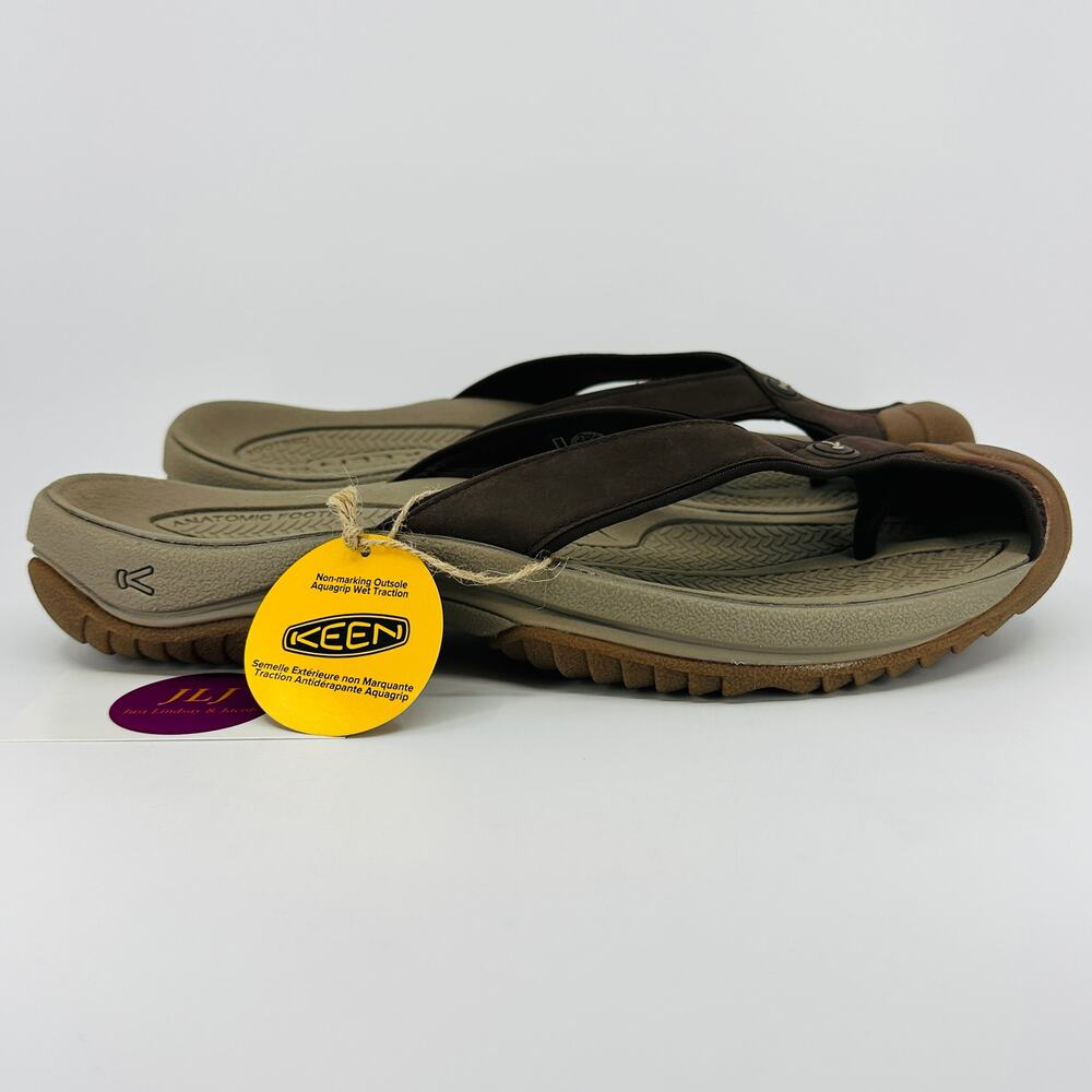 KEEN Men's Waimea TG Java Leather Toe Bumper Flip-Flop Sandals 1029128 Size 13